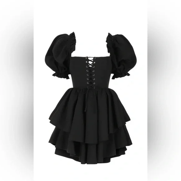 SELKIE Caviar Lace-Up Party Dress Black Womens S Mini - Picture 3 of 5